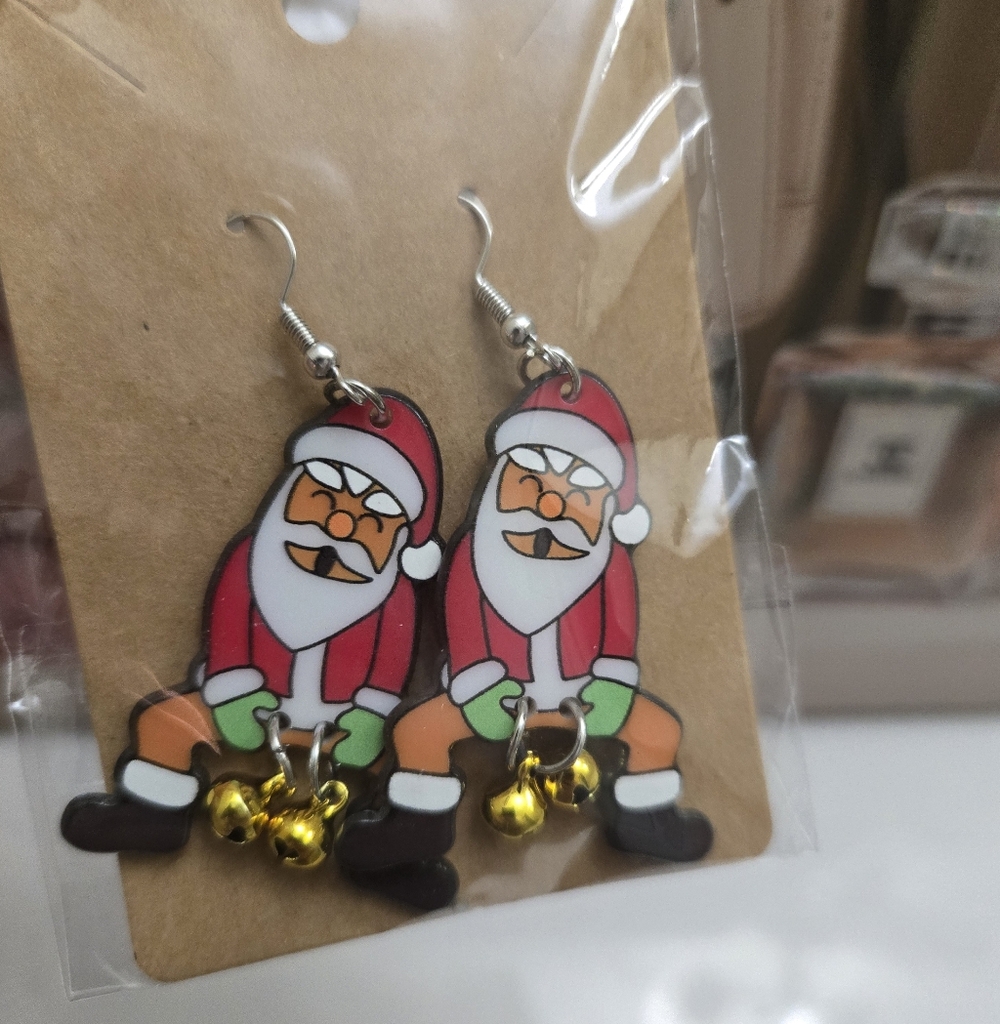Santa Claus Jingle My Balls Bells Dangle Earrings 😆 NEW